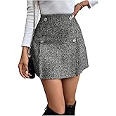 MakeMeChic Women's Striped Mini Skirt High Waist Button Front A Line Work Office Skirts