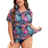 COOTRY Womens Plus Size Rash Guard Short Sleeve Swim Shirt UPF 50+ Sun Protection Swimsuit Top