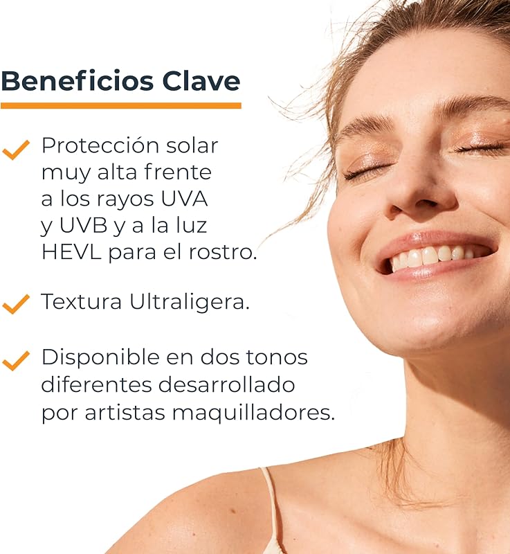 Sun Face Hydro Protect Ultra-Light Fluid FPS50+ con tono claro (50 ml), crema facial solar con filtros UVA/UVB, protección solar 50+ en fluido extraligero, crema de sol color — foto 3 de 8