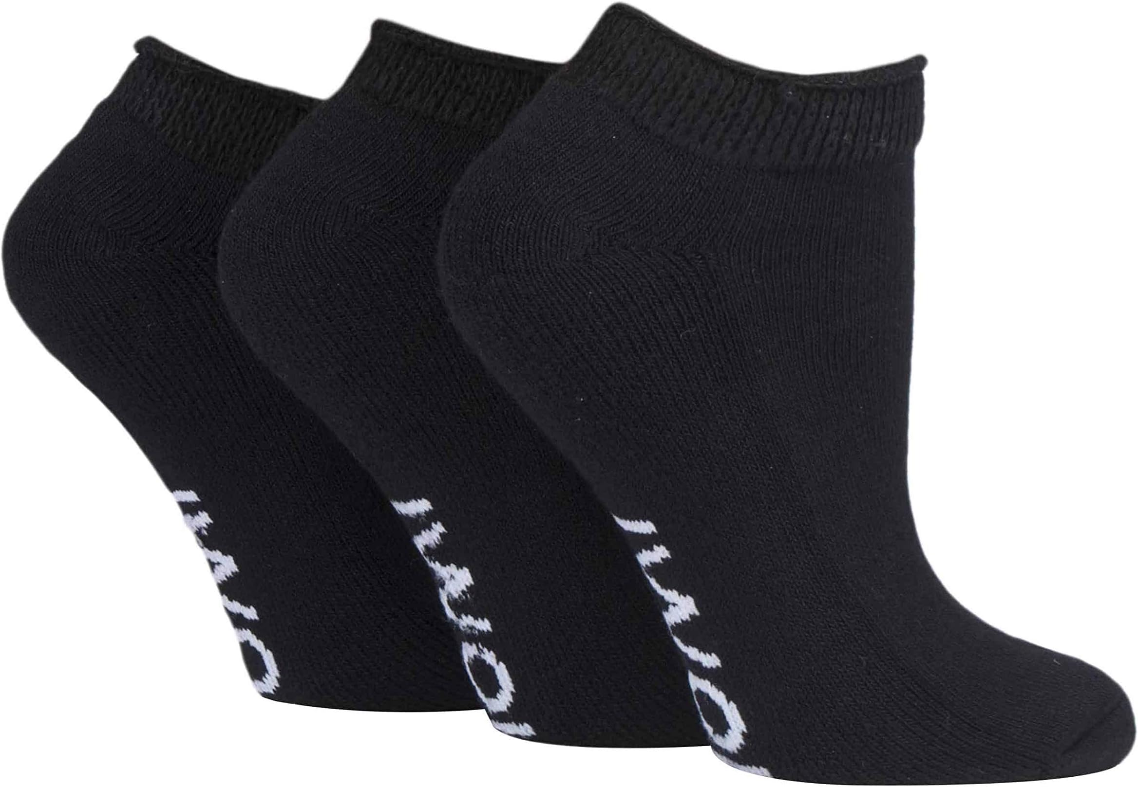 IOMI3 Pairs Extra Wide Cushioned Cotton Rich Trainer Diabetic Socks for Swollen Feet and Ankles (9-11 UK, Black (Trainer))