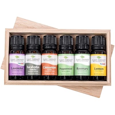 Plant Therapy Essentials Gift Set - Lavender, Peppermint, Eucalyptus, Lemon, Rosemary, Cinnamon, in A Wooden Box 100% Pure, Undiluted, Natural Aromatherapy, Therapeutic Grade 10 mL (1/3 oz)