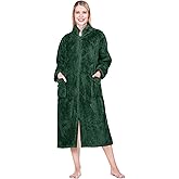 PAVILIA Womens Housecoat Zip Robe, Sherpa Zip Up Front Robe Bathrobe, Plush Warm Zipper House Coat Lounger, Pockets Fluffy