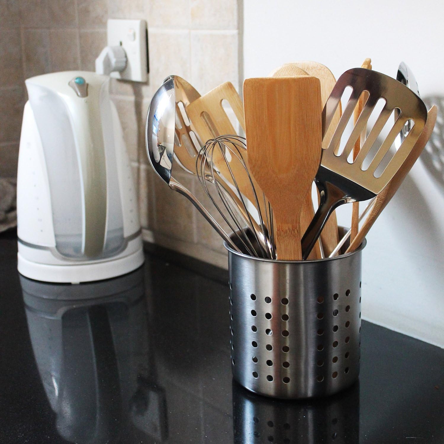 Utopia Kitchen Stainless Steel Cooking Utensil Holder 5 x 5.3 Inches: Kitchen & Dining