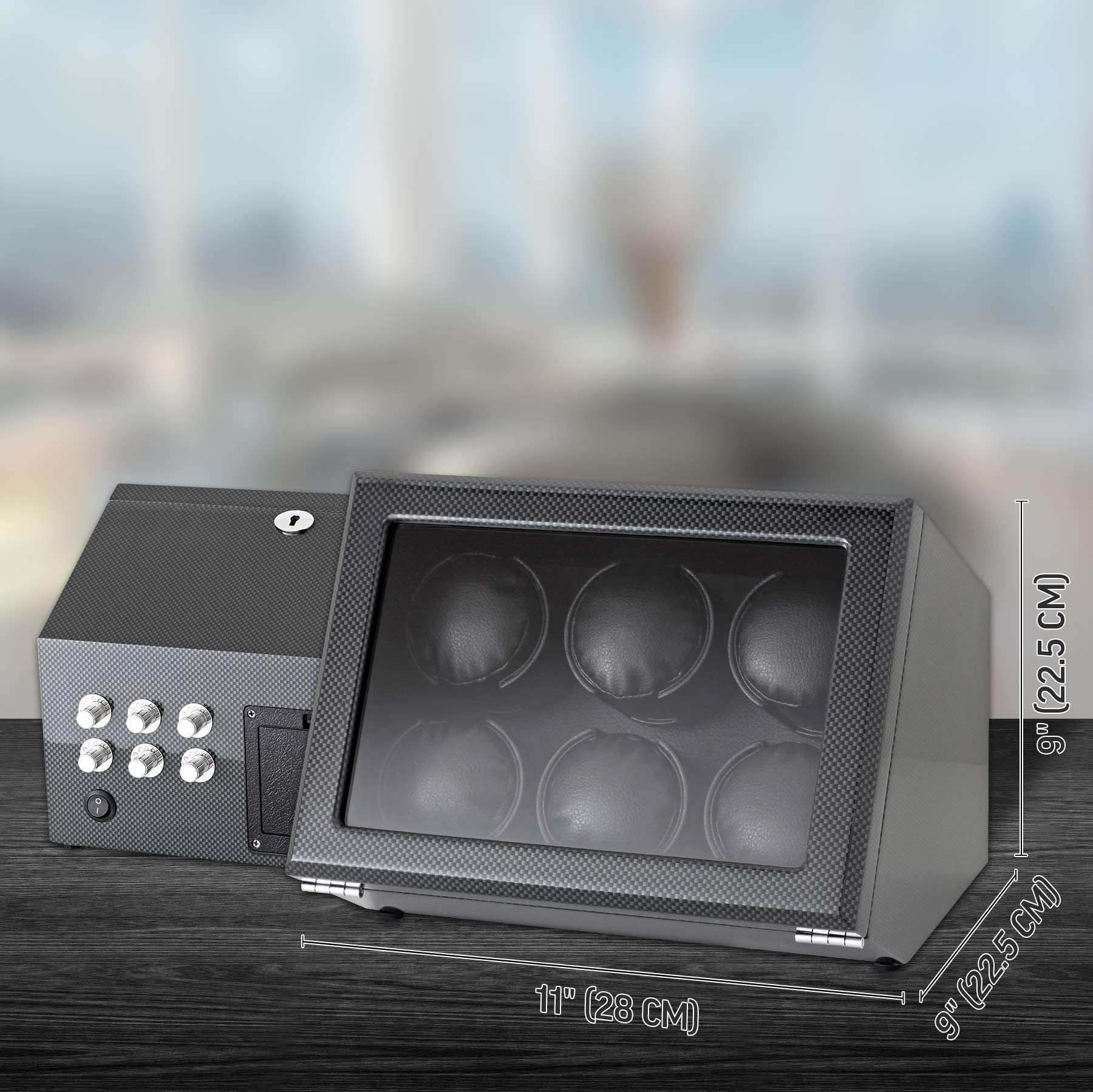 Watch Winder for 6 Automatic Watches with Motor-Stop and Battery Power Option