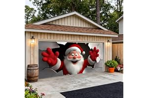 Christmas Garage Door Banner – Santa Claus, Xmas Tree & Gift Boxes, Large Waterproof Reusable Outdoor Holiday Cover for Home,