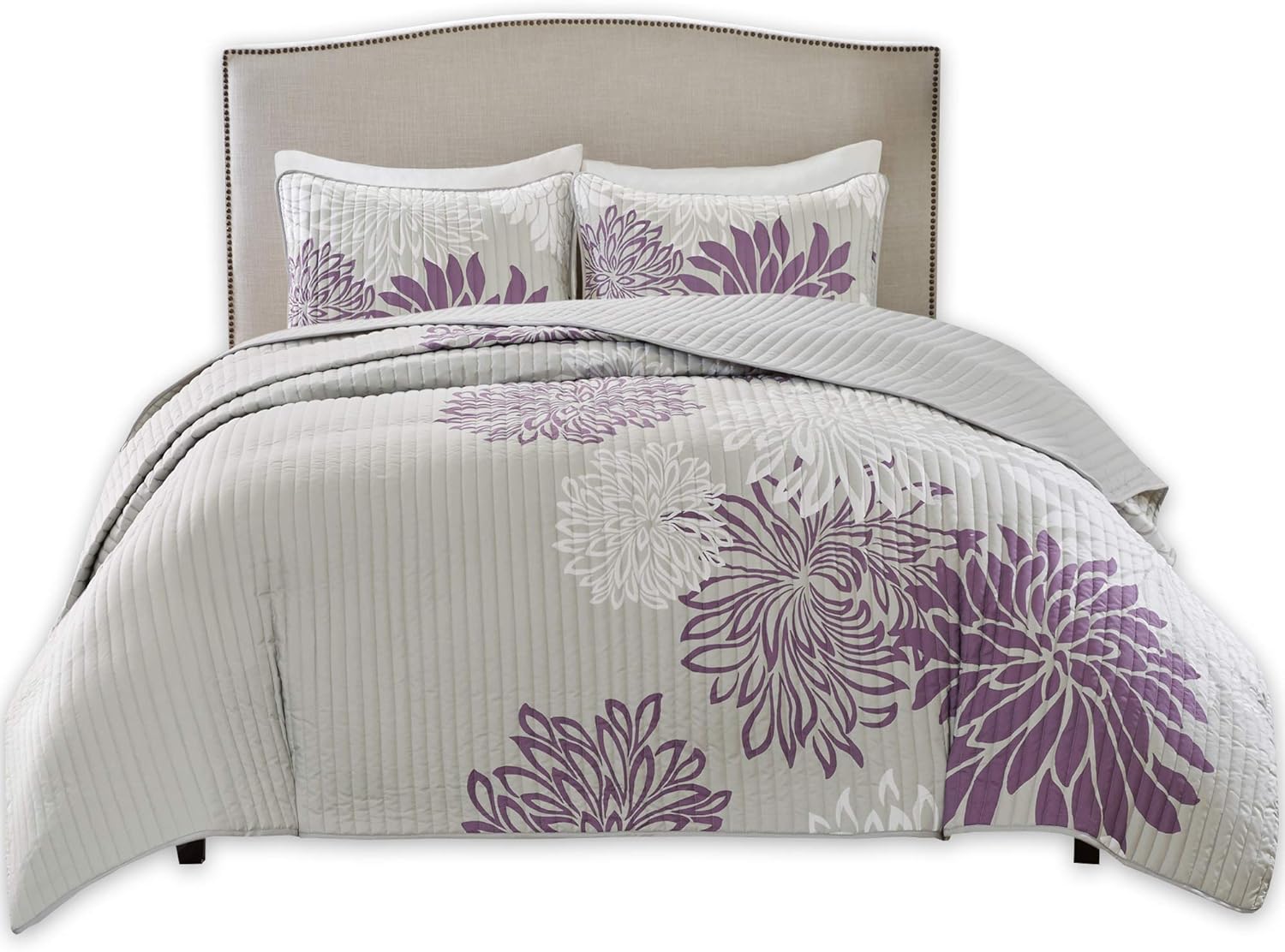 Comfort Spaces Enya 3 Piece Quilt Coverlet Bedspread Ultra Soft Floral Printed Pattern Bedding