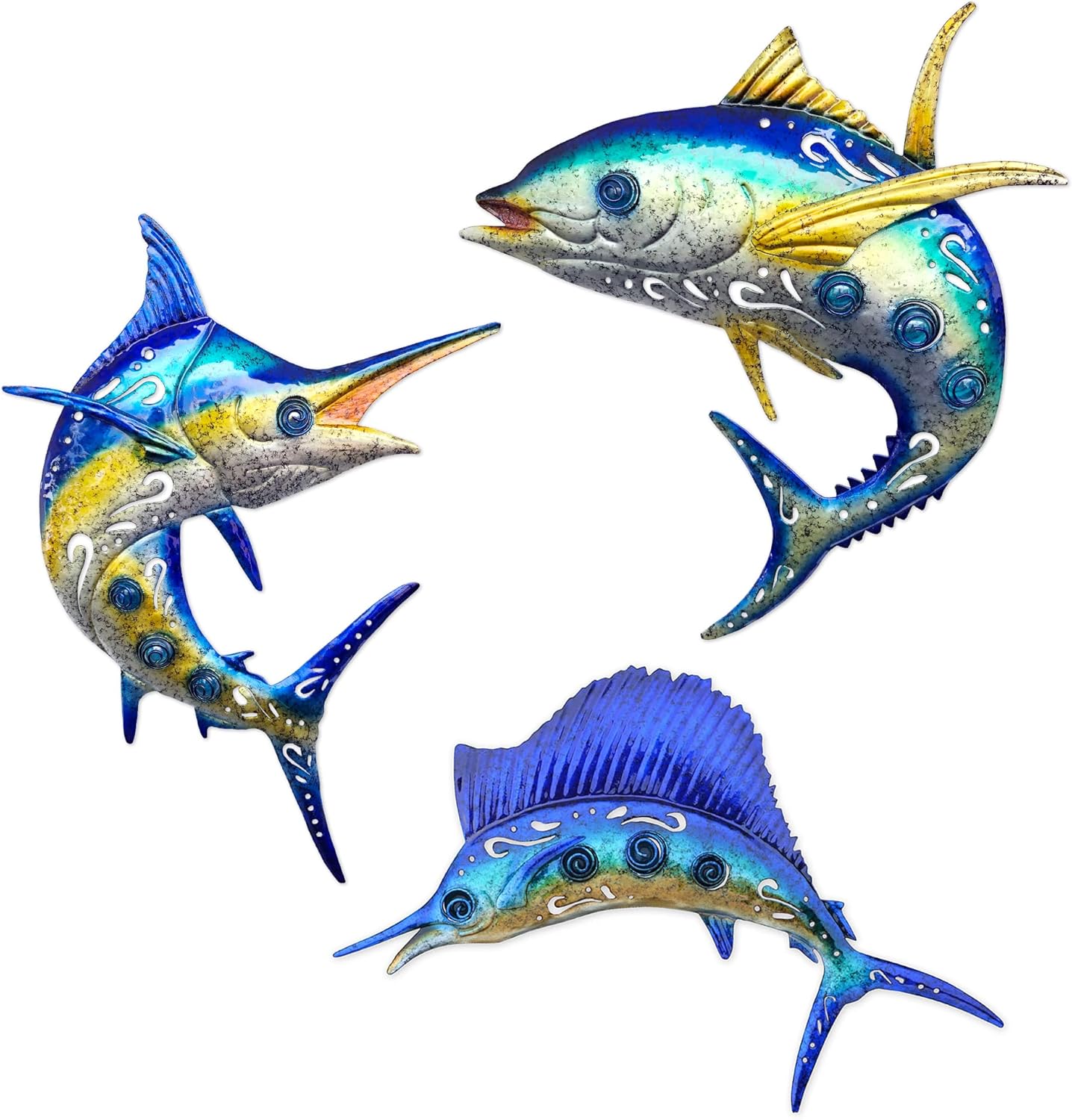 Plaques & Wall Art - VinSees metal fish wall decor, outdoor wall art decor,bathroom beach wall decor coastal ocean sea wall decor, large size metal marlin tuna wall art, tropical themed home pool beach house decorative. Set of 3 , 12 inch