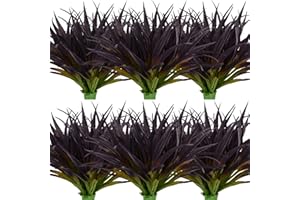 Dehoxara 24Pcs Artificial Grass Plant Fake Outdoor Plastic Plants UV Resistant Faux Grasses Greenery Shrubs for Window Box Garden Patio Porch Home Decor Deep Purple