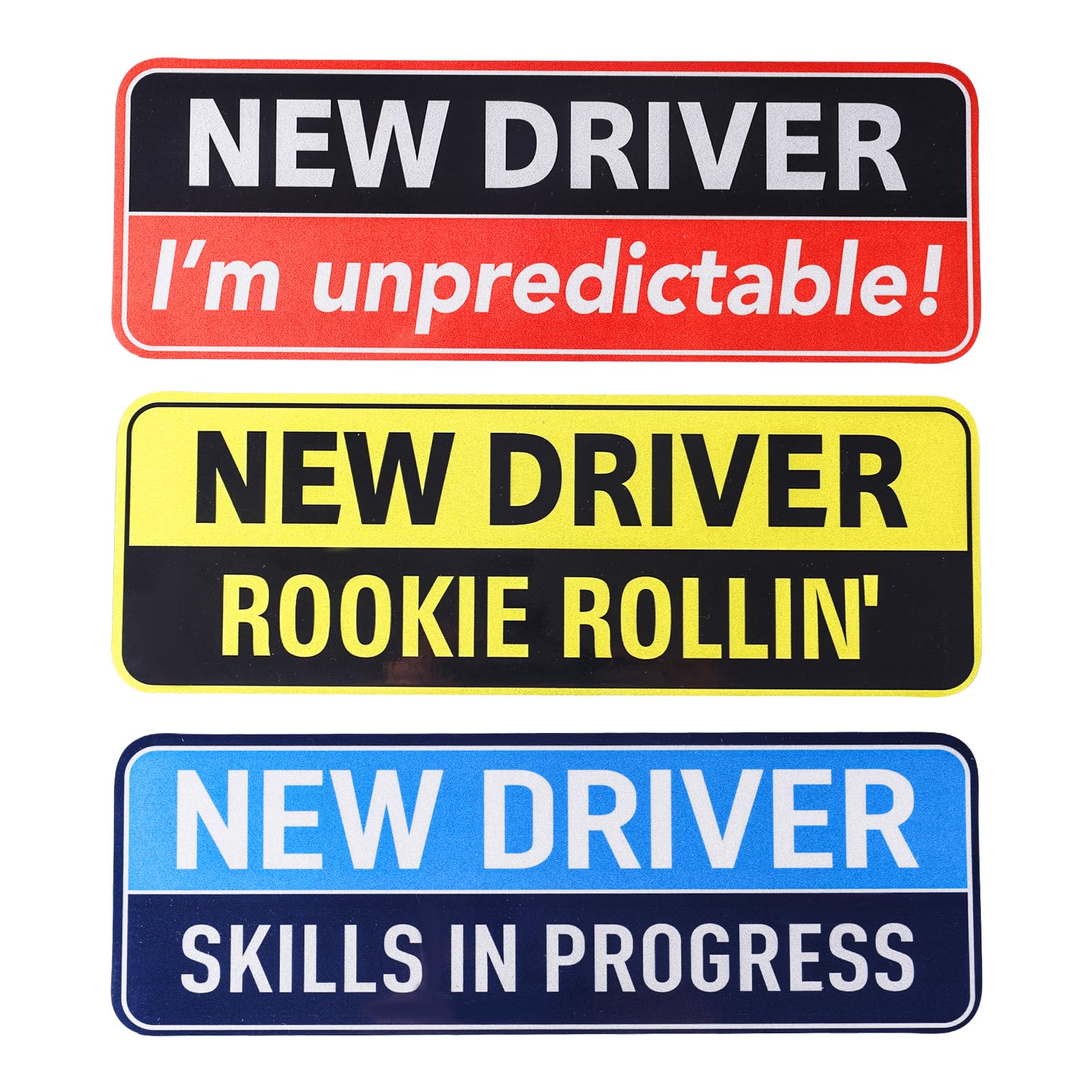 Photo 1 of 3 Pcs New Driver Magnetic Car Stickers, 10x3.5in Reflective Magnetic Bumper Sticker Set Removable Novice Driver Safety Attention Sign Decal for Student Drivers Car Accessories