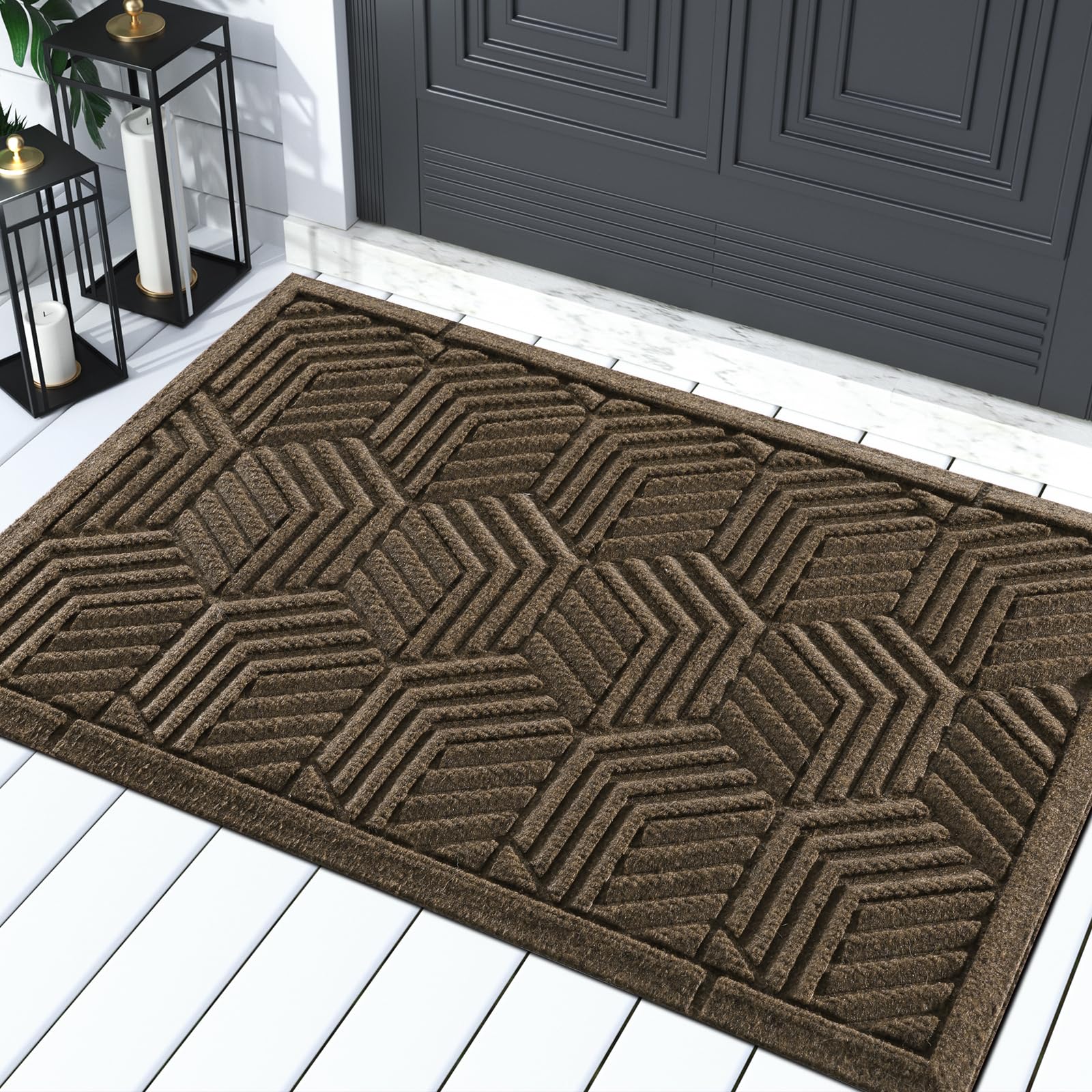 Yimobra Door Mat，Water Absorption rubber mat， Non Slip, Resist Dirt, Water Absorption, Easy Clean, 120 x 80 cm, Beige Brown