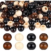 JJUNW 100PCS Wooden Beads, 20mm Brown Wooden Macrame Beads, Large Hole Round Craft Beads in 4 Colors, Wooden Craft Beads for Home Decor Garlands DIY Crafts Bracelet Necklace Making Supplies (100)