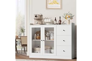 MilleLoom Sideboard Buffet Cabinet with 3 Drawer, 2 Doors Sideboard Cabinet with Drawers&Adjustable Shelf, Wooden Bar Cabinet