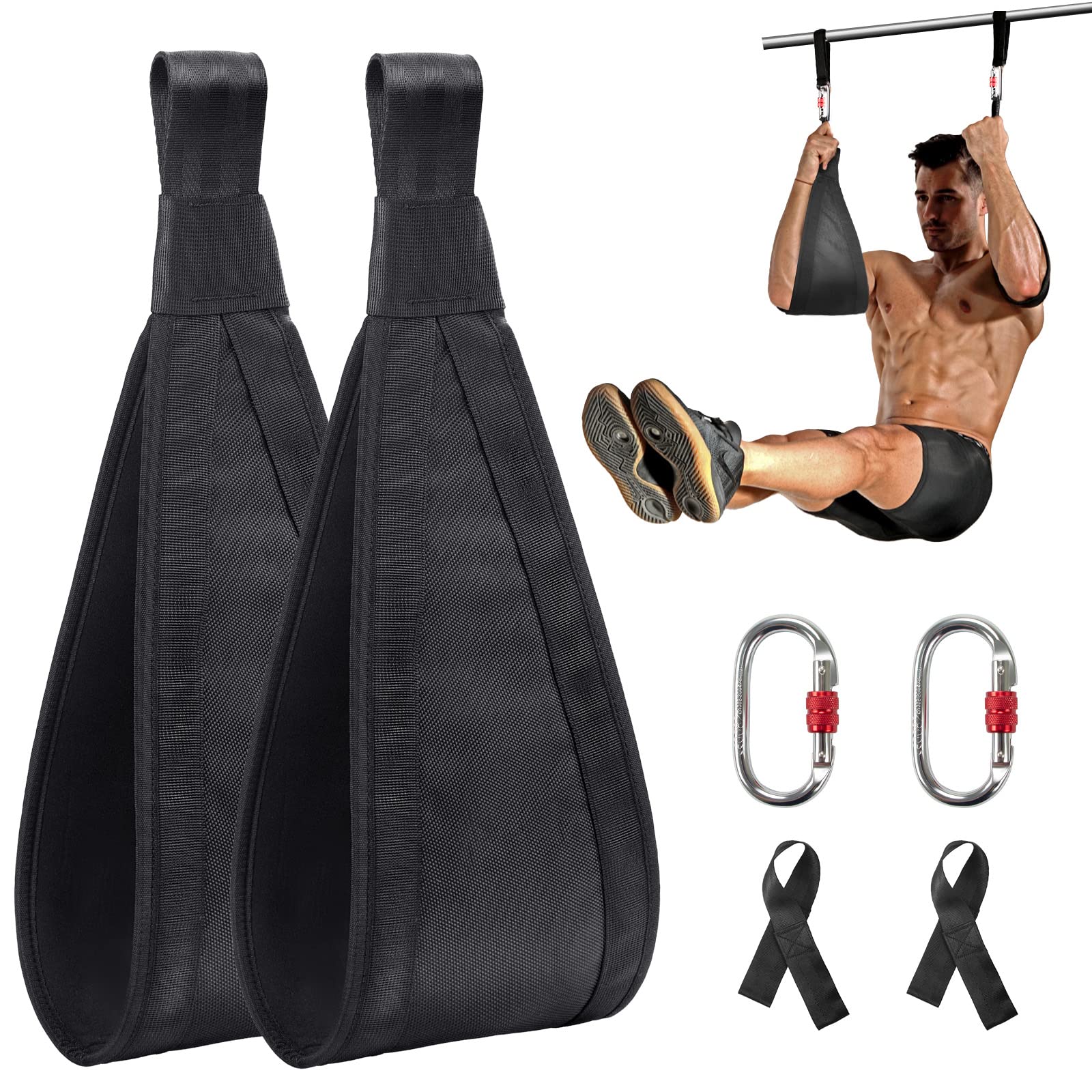 DASKING Hanging Ab Straps, 1 Pair Thick Padded Arm Ab Slings Straps with 2 Carabiners for Pullup Bar Core Strength Training Systems Home Gym Training Equipment