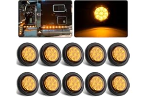 KONRALI 10Pcs 2 Inch Round LED Marker Lights Amber 9 LEDs w/Reflectors, 2 Inch Round Led Side Marker Clearance Lights Sealed 2 Round Truck Trailer Marker Lights w/Rubber Grommets and 2 Prong Wire Pigtails