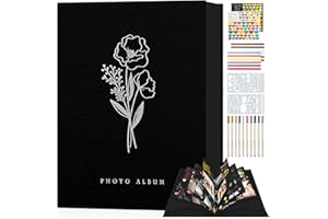 Lanpn Scrapbook Photo Album 80 Black Pages, Linen Craft Paper Scrap Book DIY Scrapbooking Kit Memory Book 8.9x11.6 inch with 