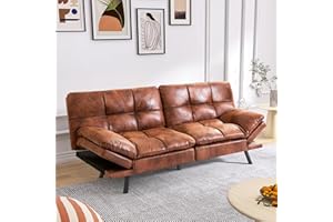 Hcore Futon Sofa Bed, Convertible Futon Couch with Memory Foam, Fuax Leather Sleeper Sofa Couches for Living Room, Apartment,Bedroom, Brown