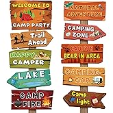 Hooqict 20 Pieces Camping Themed Party Decorations Camping Party Directional Signs for Summer Camp Decor Welcome to Camp Birthday Party Supplies Classroom Wall Door Porch Yard Sign