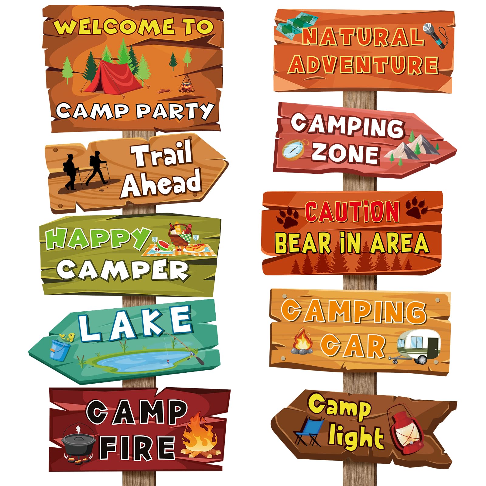 Photo 1 of Hooqict 20 Pieces Camping Themed Party Decorations Camping Party Directional Signs for Summer Camp Decor Welcome to Camp Birthday Party Supplies Classroom Wall Door Porch Yard Sign