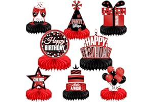 Pajean 8 Pieces Red and Black Birthday Party Honeycomb Centerpieces Red Black Table Centerpieces Decorations Table Centerpiece Sign for Kids Adults Party Supplies