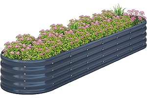 KFN 8x1.8x1FT Galvanized Raised Garden Bed,Raised Garden Bed Kit-Oval Metal Vegetable Box,Large Planter Flower Boxes Outdoor,Planting for Vegetables,Flower,Herb,Grey,0.7mm