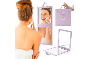 BRÜUN Backstage Hanging Mirror 25" x 11.4" Inches for Dance Bag with Dimmable LED Lights for Focused Glow – A Light-Violet Foldable Mirror for Dancers and Artists with Touch Sensitive Power Button