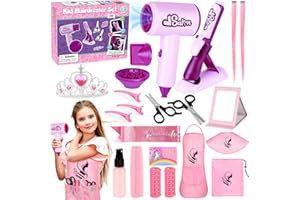 ERHAICAT Hair Salon Toys for Girls, 40Pcs Girl Beauty Salon Playset Pretend Hair Styling Set with Hairdryer, Curling Iron, Mirror, Barber Apron and Styling Accessories for Toddler Makeup Party Christmas