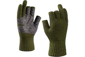 Riverruns Wool Fishing Gloves, 3-Cut Fingerless Winter Warm Gloves Men Women for Ice Fishing, Photography, Hunting & Hiking