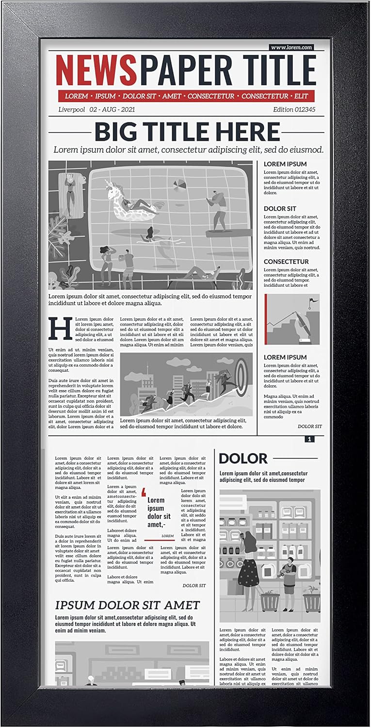 Photo Albums, Frames & Accessories - LaVie Home 11x22 Newspaper Frame Without Mat, Black Frame with High Definition Plexiglass, Fits 11x22 Inch Newspaper, Assorted Media Cover Frame(1 Pack)