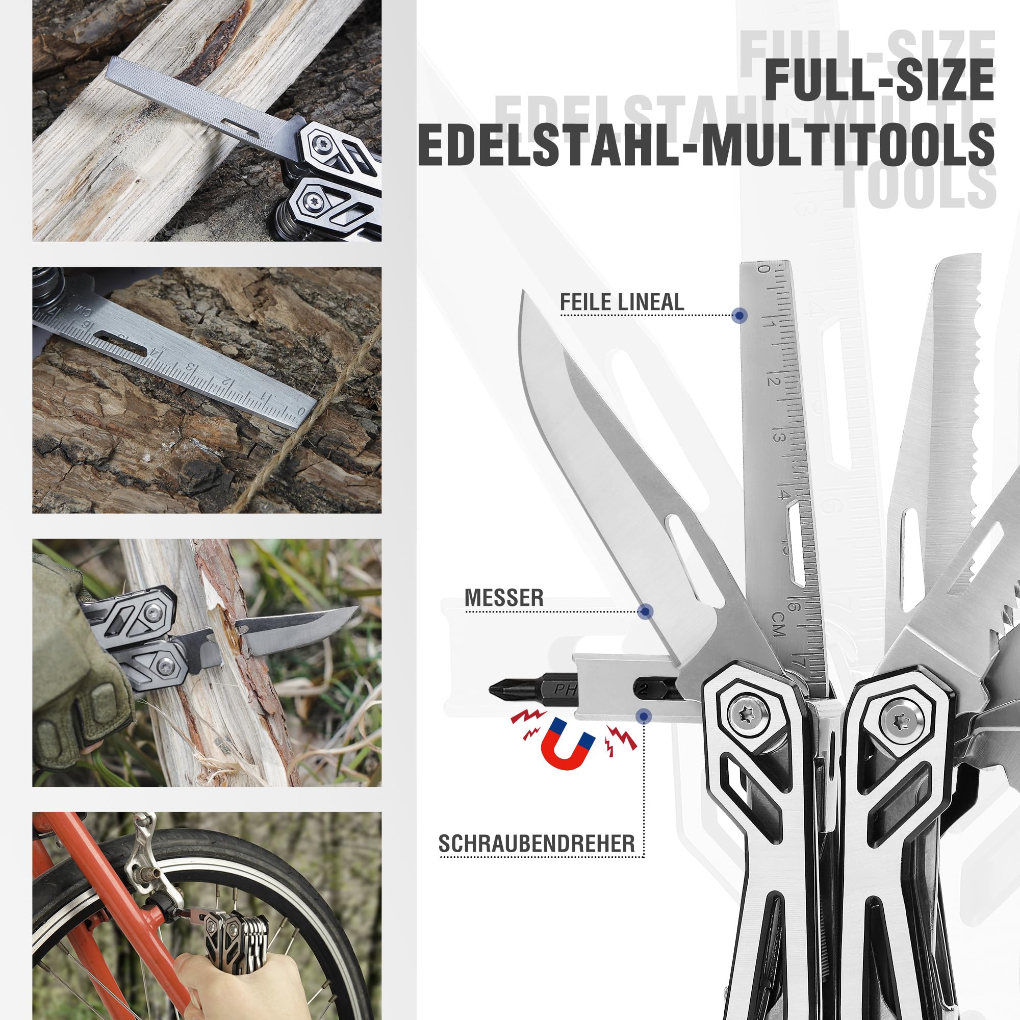 Mossy Oak Multifunktionszange,21 in 1 Multi-Tool Multifunktion mit Zange Klappmesser, Faltbares Multitool, Camping Wandern Reparieren,inkl tragbare Tasche 6