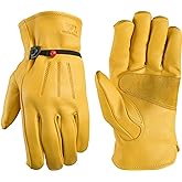Wells Lamont Leather Work Gloves for Men – Heavy Duty, Cowhide, Abrasion & Puncture Resistant – Adjustable Wrist, Gunn Cut Design, Ideal for Ranching, Farming, Construction - Saddletan - L
