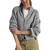 Yimoon Zip Up Cardigan for Women Chunky Knit Cropped Cardigans Long Sleeve Mock Neck Ribbed Sweater with Pockets