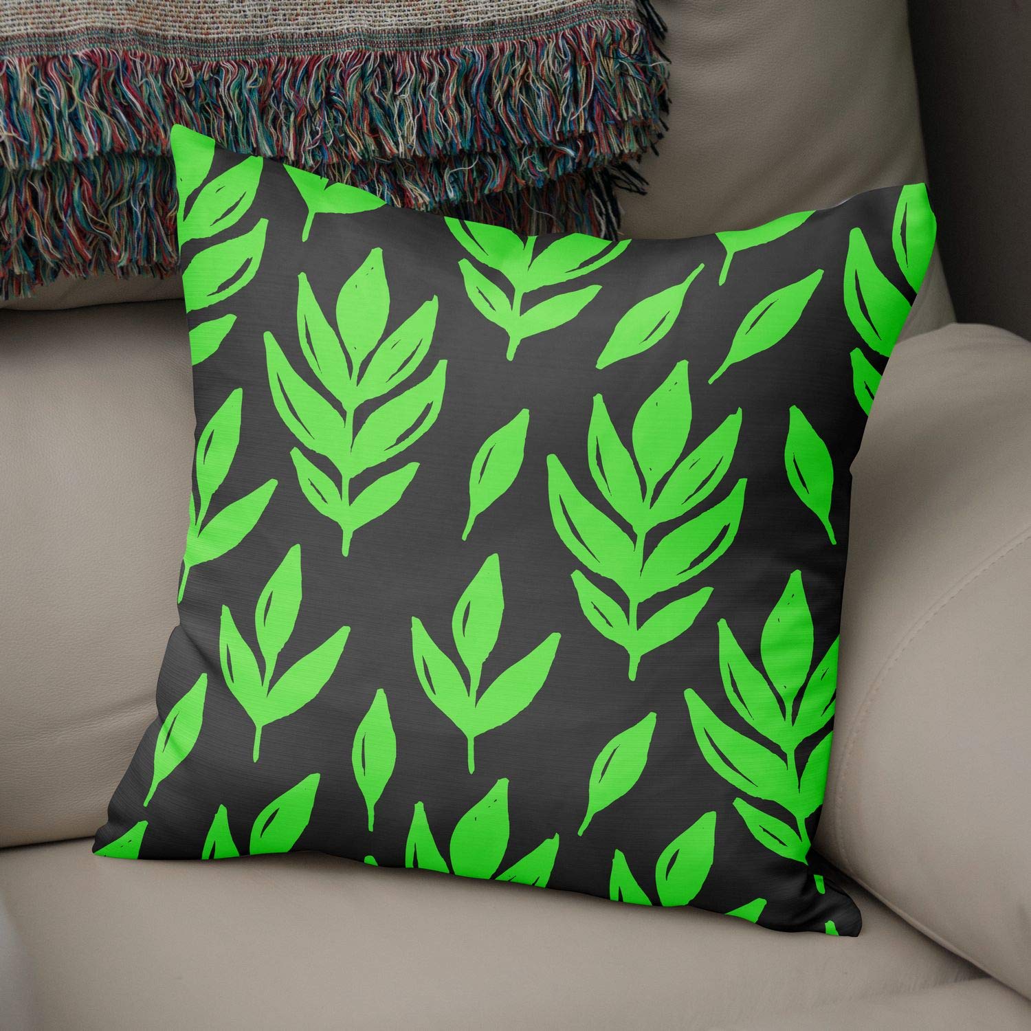Bonamaison Decorative Cushion Cover, Polycotton, Green, Standard