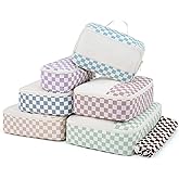 Narwey 7 Set Checkered Packing Cubes for Travel Kids Women, Durable Packing Organizer Bags for Carry on Suitcase Luggage Travel Essentials Accessories (Combined Checkerboard)