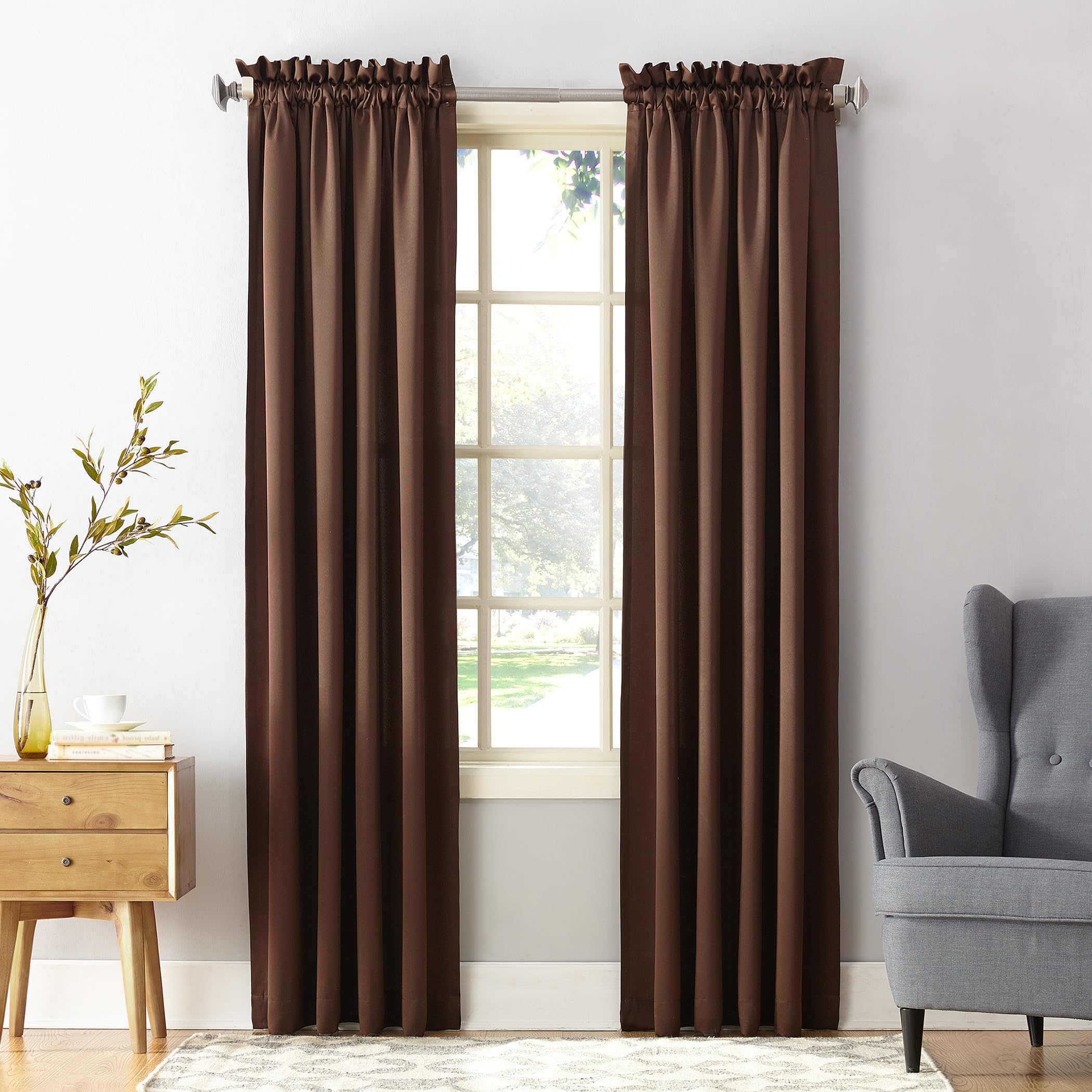 Sun Zero Barrow 2-Pack Solid Total Blackout Rod Pocket Curtain Panel Pair, 54" x 108", Chocolate