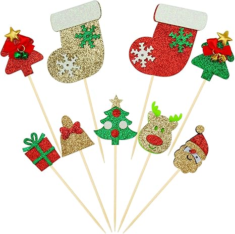 Amazon Com Elcoho 28 Pack Christmas Cupcake Toppers Picks Glitter Cake Toppers Decorations For Home Party Decoration And Christmas Party Supplies Favors 9 Style Toys Games
