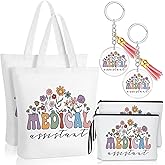Sieral Medical Assistant Gift for Women Tote Canvas Bag Makeup Cosmetic Bag Keychain Valentine Appreciation Gift Doctor Nurse(6 Pcs)