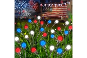ALBELT 4th of July Decorations, 6 Pack Solar Firefly Lights Outdoor, 36 LED Waterproof Patriotic Decor Garden Lights with 2 Modes for Independence Day National Day Yard Path Decorations (Red White and Blue)