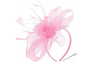Myjoyday Women's Fascinators Hat for Tea Party Church Cocktail, Feathers Veil Headband with Hair Clip