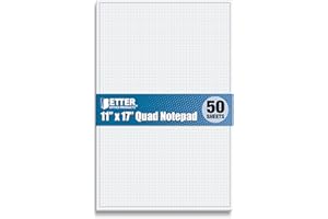 Graph Paper Pad, 17" x 11", 50 Sheets, Blue Line Border, Blueprint Paper, Double Sided, White, 4x4 Blue Quad Rule, Easy Tear Sheets, Grid Paper, Graph Paper by Better Office Products