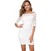 Atnlewhi Womens Vintage Lace Floral Off Shoulder Elegant Swing Dresses A-line Mini Dress for Party Cocktail Wedding
