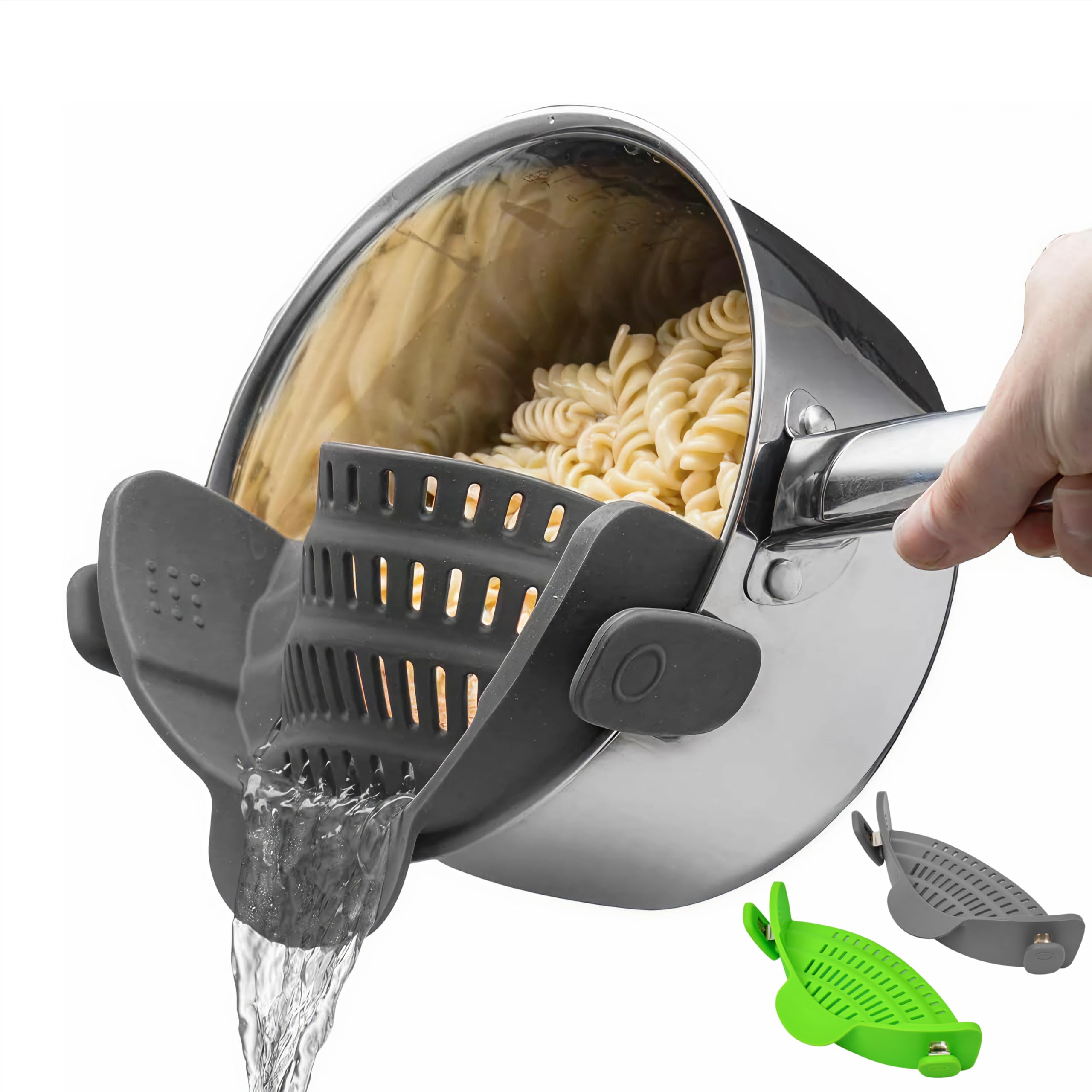 Photo 1 of 2 Pack Kitchen Gizmo Snap-On Strainer - Silicone Clip-On Strainer for Pots and Pans - Collapsible Design - Heat Resistant Colander for Vegetables and Noodles - Ideal for Rice, Grains - Green/Grey
