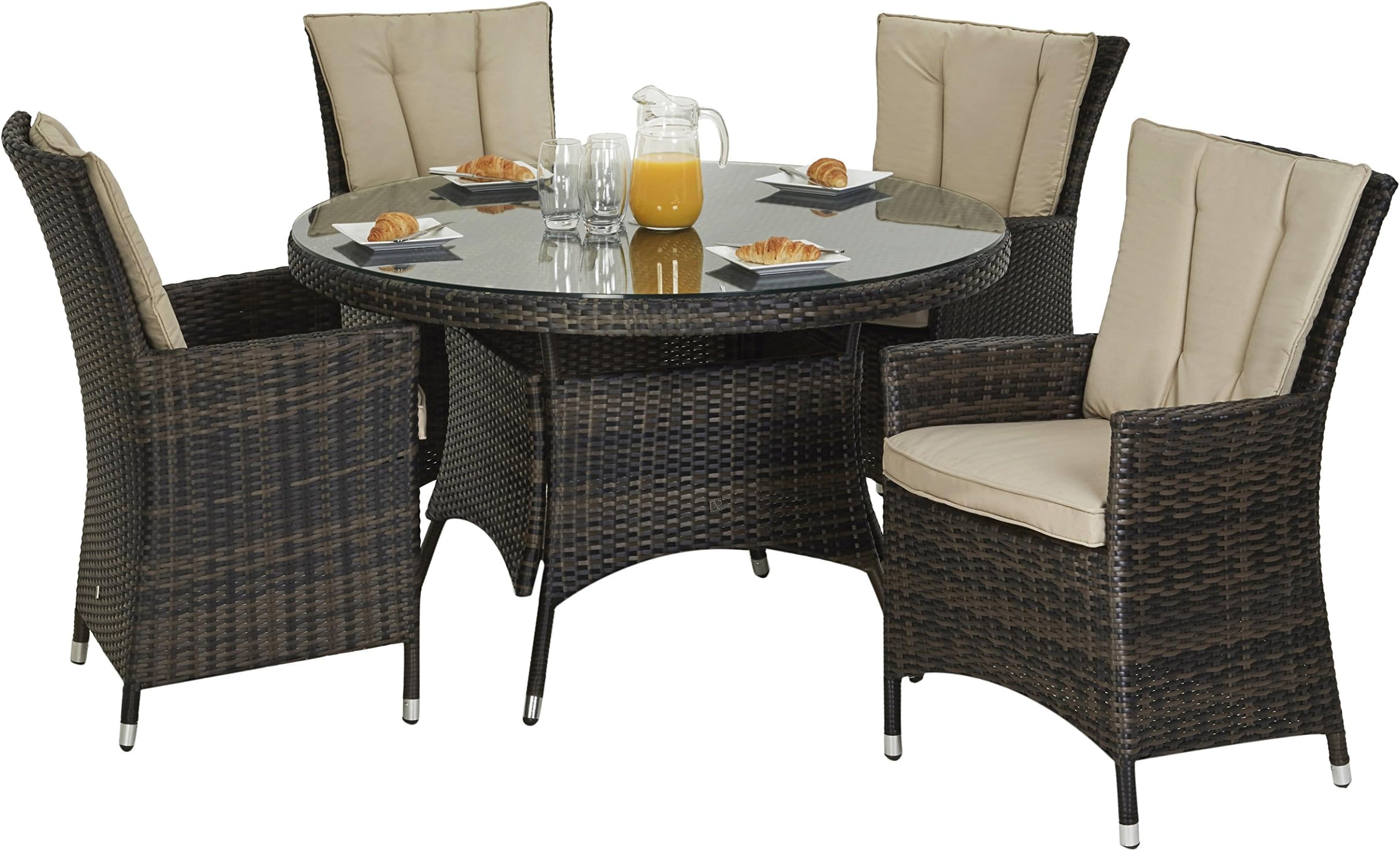 Maze Rattan LA 4 Seat Round Dining Set with a 120cm Table in a Mixed Brown Weave