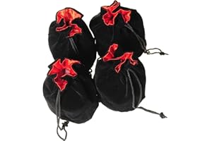 Deluxe Games and Puzzles Drawstring Dice Pouches, Black Velvet, Red Satin Lined, 3 x 5 Inches, Bundle of 4 Pouches