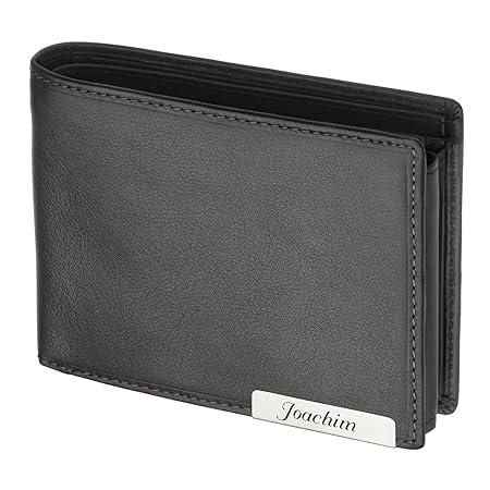 Cadenis Herren Leder Geldbörse Geldbeutel mit Laser-Gravur aus Rindnappa schwarz Querformat 12 x 9,5 cm