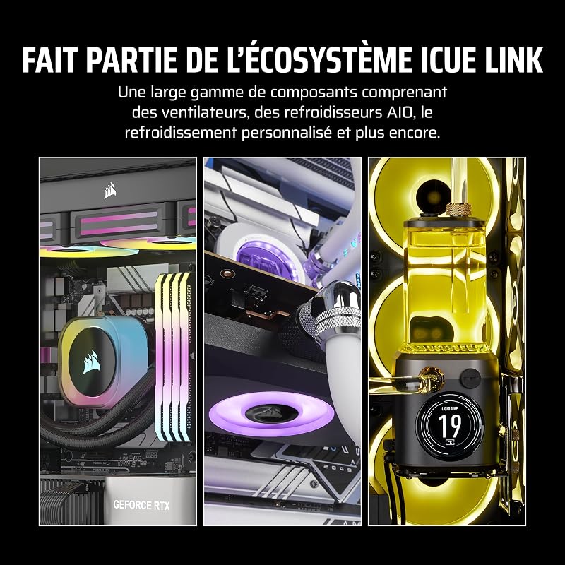iCUE LINK LX120-R RGB 120mm PWM Ventilateur Inversés – Kit Triple Ventilateur – Faible Bruit, CORSAIR Palier à Dôme Magnétique, Double Boucle Lumineuse, Vis QuikTurn™, Mode Zéro RPM – Noir