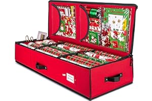 ZOBER Gift Wrapping Paper Organizer Storage - 40" Gift Wrap Storage Containers with Interior Pockets for Bows, Tags & Ribbons - Wrapping Paper Holder, 600D Oxford, Fits 24 Standard Rolls, Red/Black