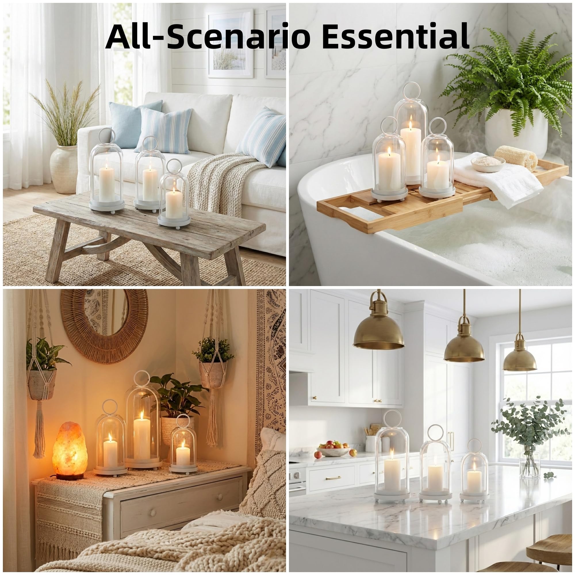 3 Pack Metal Candle Holders with Glass Dome, 5.5