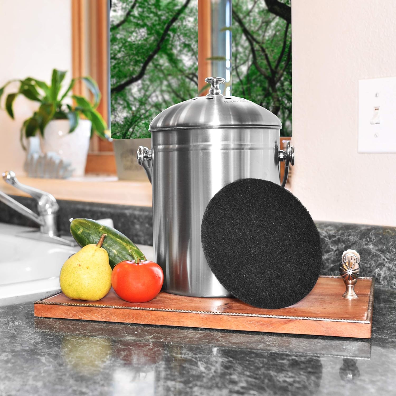 12 Pack Activated Charcoal Replacement Filters for Kitchen Compost Bin 6.5" Diameter 3/8" Thick. Trimmable to Fit: Kitchen & Dining
