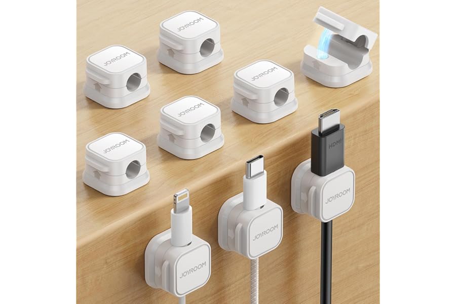 9 Pack Magnetic Cable Clips [Cable Smooth Adjustable] Cord Holder, Under Desk Cable Management, JOYROOM Adhesive Wire Holder Keeper Organizer for Home Office Desk Phone Car Wall Desktop Nightstand