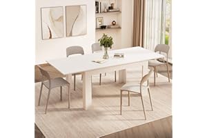 Mobili Fiver, Easy, Extendable Dining Table, 55.1(86.6) x35.4 in, Ashwood White, for 6-8 People, Expandable Dining Table for Kitchen, Italian Furniture